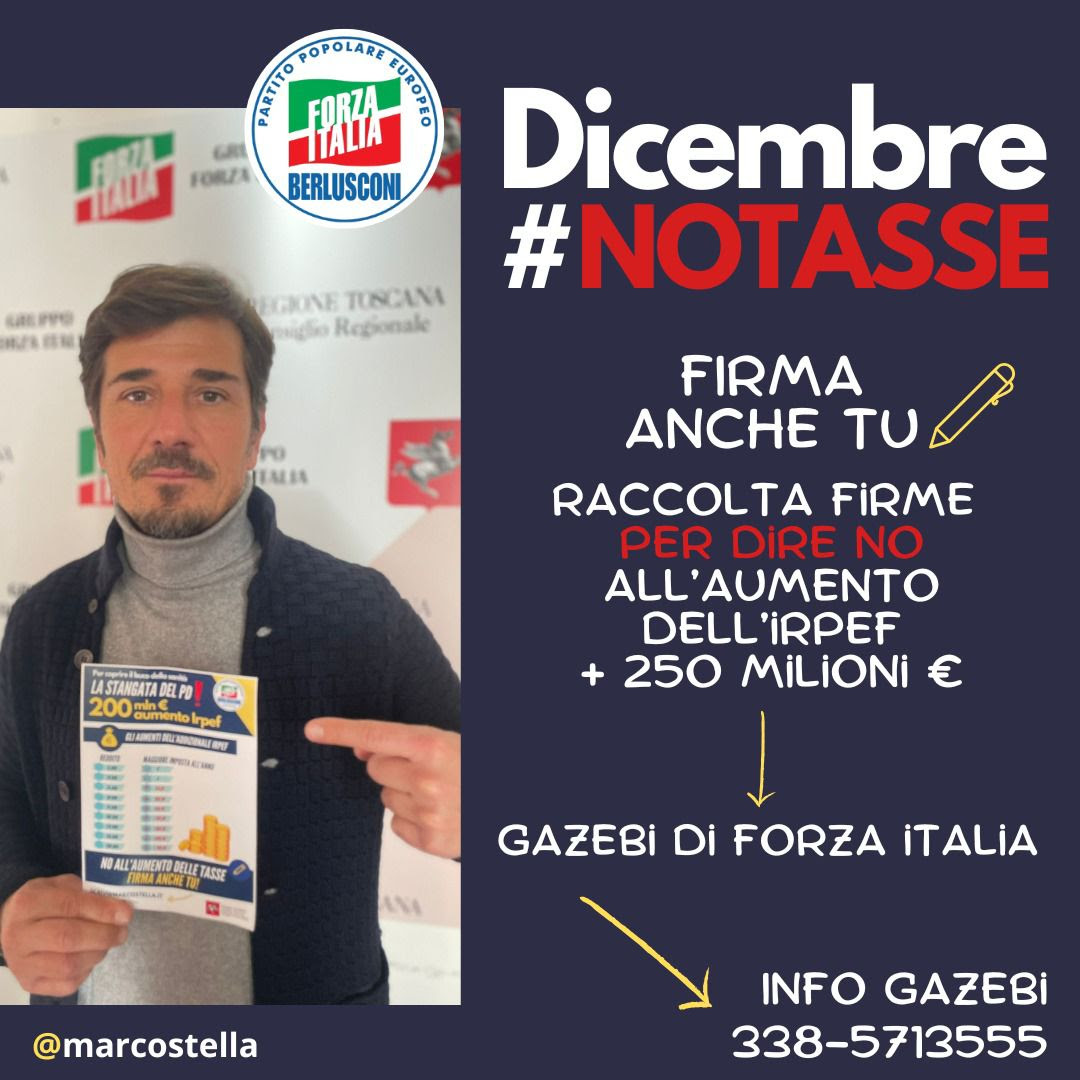 Tasse regionali: Forza Italia raccoglie firme “contro l’aumento Irpef di Giani”. Gazebi nel Mugello