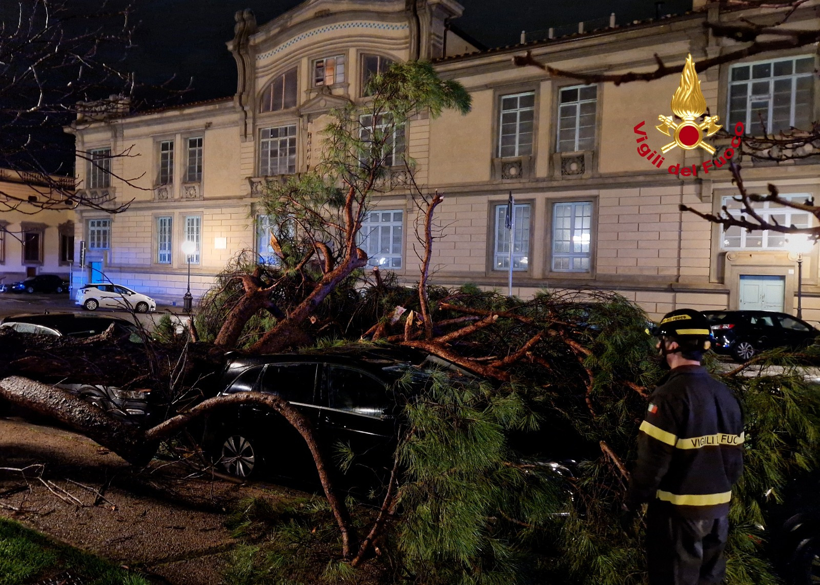 Maltempo: albero caduto sulle auto in piazza Savonarola, a Firenze. Fiumi in piena nelle province di Prato, Livorno, Pisa (Foto)